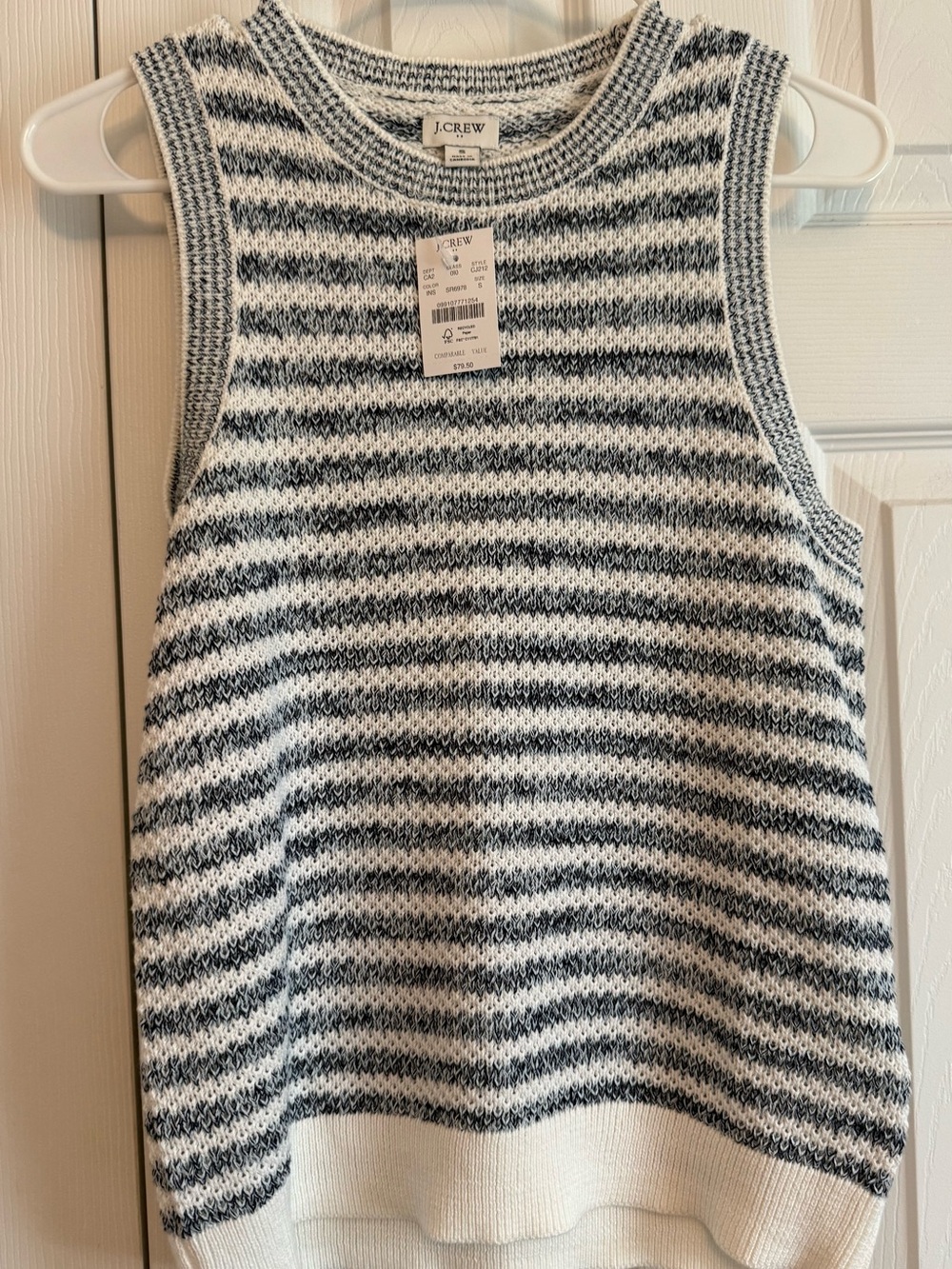 J. Crew Navy and White Marled Knit Summer Sweater